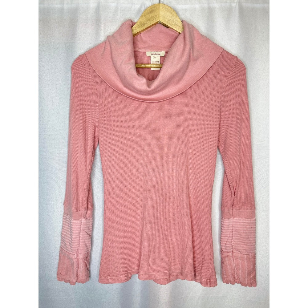Sundance Cowl Neck Waffle Knit Thermal Top, MEDIUM Boho Coquette Feminine Soft